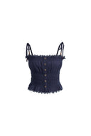 Siena Smocked Tie Front Bandeau Top and Maxi Skirt Set in Linen Blend-Dark Blue