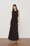 Florence Asymmetric Draped Sleeveless Top and Maxi Skirt Set in Cotton Modal Knit