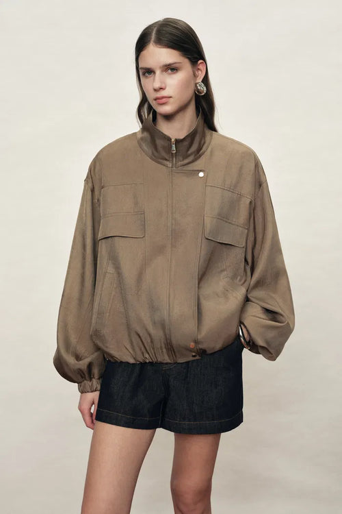 Aurin Bubble Hem Jacket in Satin Acetate