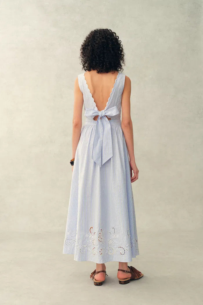 embroidered back dress Boden Girls Embroidered V-back dress in Blue