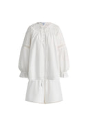 Emily Embroidered Collar Top and Shorts Matching Set in Silk Cotton Blend