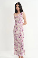 Vestido Flora con cuello drapeado asimétrico Alice en crepé de seda de morera