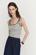 Liz Square Neck Body Con Sleeveless Tank Top in High-Stretch Ribbed Knit