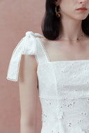 Elise Handcrafted Flora Applique Midi Dress in Embroidered Cotton