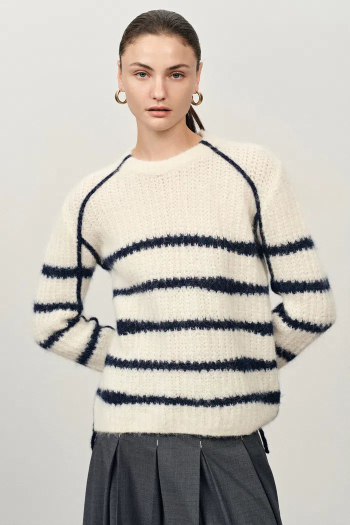 Rita Hand Painted Irregular Stripe Design Sweater in Alpaca Blend