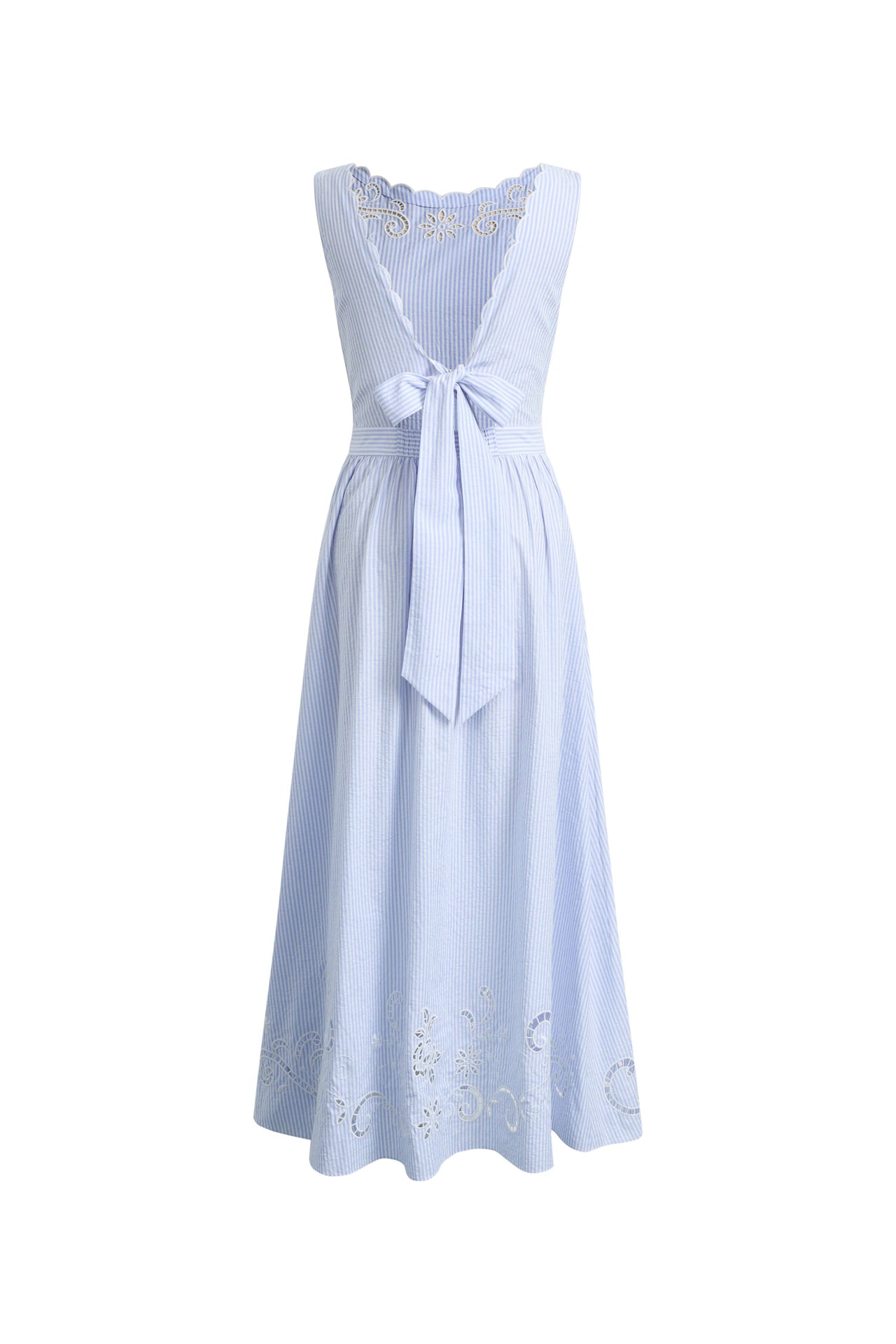 Gracie Striped Embroidered Open-back Sleeveless Dress in Crinkled Cotton L