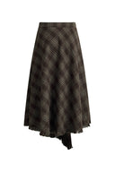 Annie Asymmetric Panel Fringe Plaid Skirt in Merino wool check