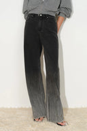 Elara Ombré Rhinestone Wide Leg Jeans in Cotton Denim