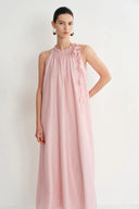 Alice Pink Hand Flora Sleeveless Dress in Acetate-Linen Blend