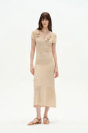 Robe Arali à appliqué floral crocheté main en lyocell cachemire