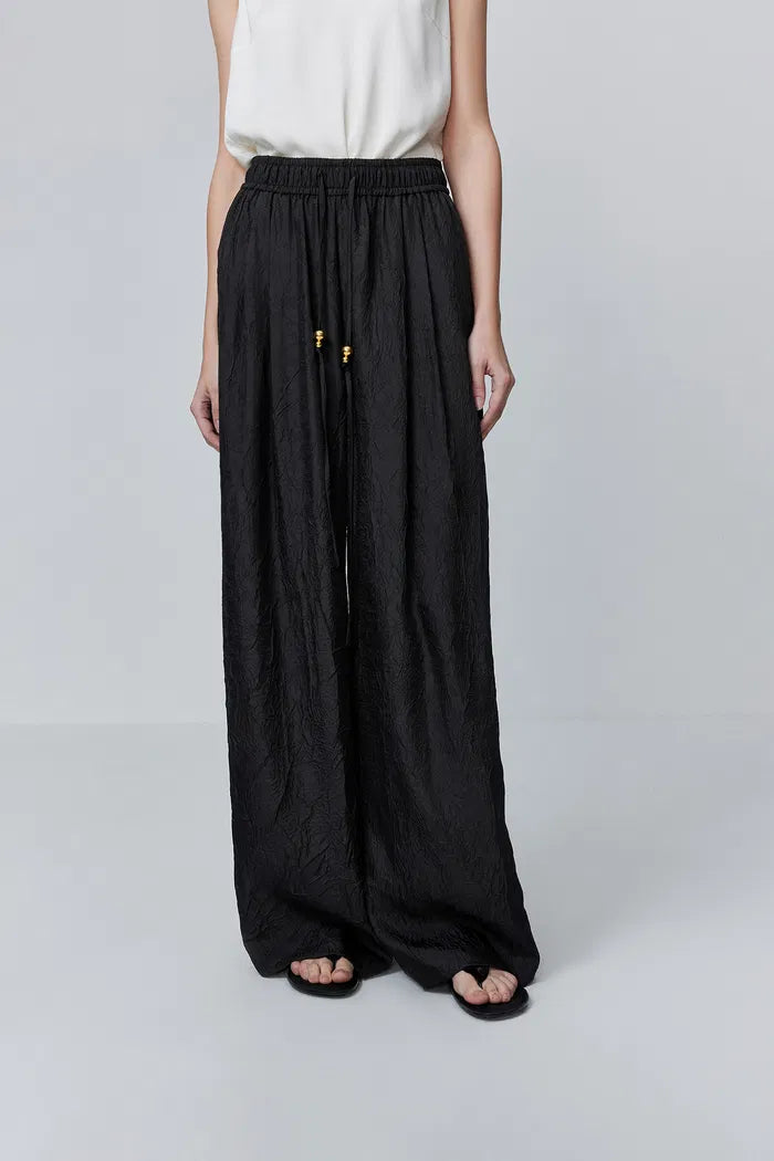 Louise Textured Loose Boho Pants in Wrinkled Satin