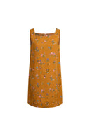 Mary Floral Square Neck Sleeveless Short Strap Dress in Linen Blend