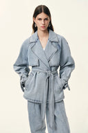 Calista Belted Trench Style Coat in Lightweight Cotton Denim