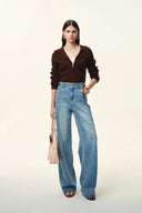 Raven Side Seams Wide Leg Jeans in Lightweight Cotton Denim