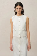 Ivan Ruffled Denim Vest in Technical Lyocell Denim