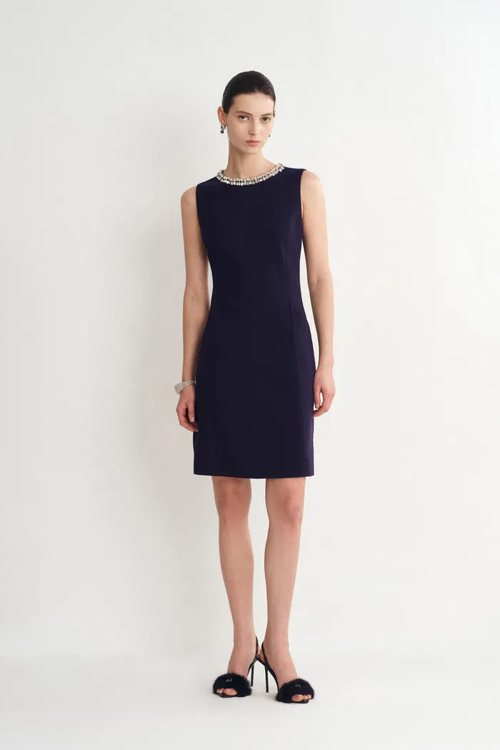 Joanne Jeweled Collar Sleeveless Dress Acetate Blend
