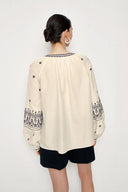 Olivia Boho Embroidered Long Sleeve Blouse Top in Premium Silk-Cotton