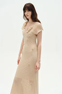 Robe Arali à appliqué floral crocheté main en lyocell cachemire