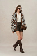 Fera Leopard Jacquard Cardigan in Kid Mohair-Wool Blend Knit