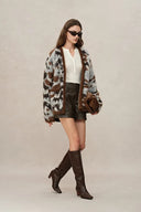 Cardigan jacquard léopard Fera en maille mélange mohair d’agneau et laine