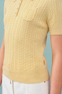 Gracia Gele Polo Top in Hoog Elastische Kabeltricot