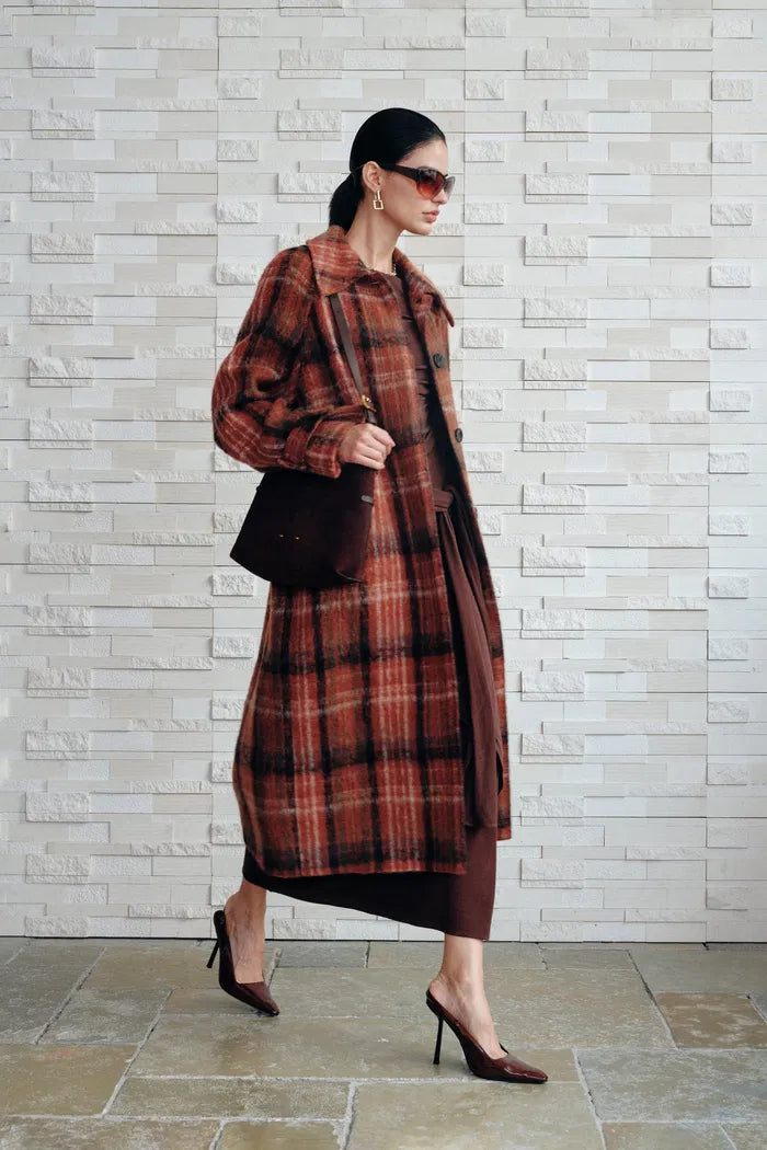 Cristha Check Wool Coat in Merino Mohair Tweed