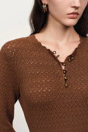 Clara Waxed Cord Belt Bell Sleeve Maxi Dress in Merino Wool Knit