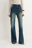 Ava Contoured Waistband Gradient Washed Flared Jeans in Stretchy Denim