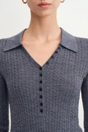 Anna Henley Long Sleeve Top in Merino Wool Knit