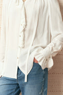 Charlotte Shimmer Ruched Ruffle Blouse