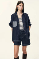 Ensemble chemise et short en denim à surpiqûres contrastées Harlow en denim coton léger