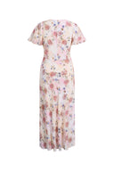 Coco Handpainted Floral Puff Sleeve Cinched Dress in Crinkle Gauze