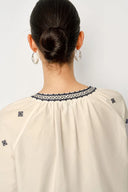 Olivia Boho Embroidered Long Sleeve Blouse Top in Premium Silk-Cotton
