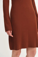 Emily Red Henley Collar Fitted Short Dress in Merino Wool Knit