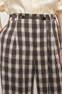 Pantalones rectos Joy con cinturón de lazo en tela ligera a cuadros