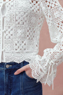 Quinn Handcrafted Button Loops Cut Out Crochet Cardigan in Cotton