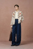 Genevieve Hidatsa Tribal Artwork Inspirierter Pony Fair Isle Cardigan aus Alpaka Mehrfachgarn