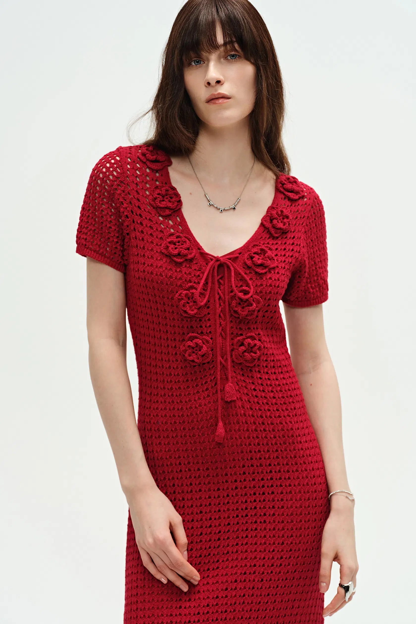Golf Floral Crocheted Knit Dress in Hemp Cotton Knit M