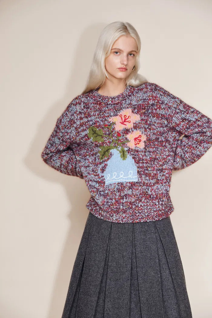 Fjord Hand Embroidered Floral Sweater in Multi Yarn Merino Wool