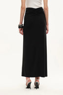 Siren Ruched Slit Midi Skirt in Four Way Stretch Fabric