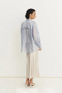 Bella Blue Sheer Button-Up Shirt in Lyocell Blend