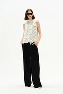 Top sans manches Elen à col halter à pois en soie mûrier