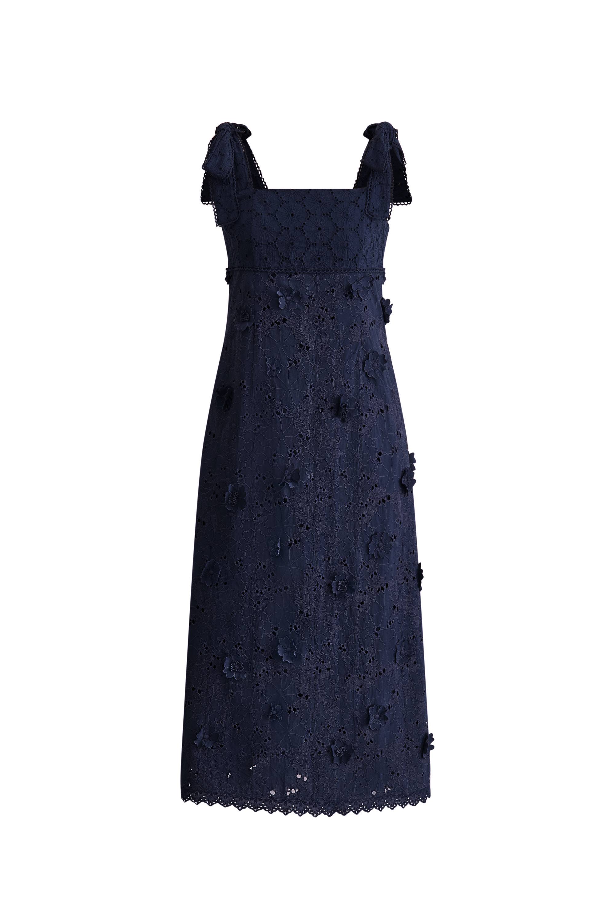 Elise 3D Flora Applique Dress in Eyelet Embroidered Cotton - XS/P Elise 3D Flora Applique Dress in Eyelet Embroidered Cotton - XS/P