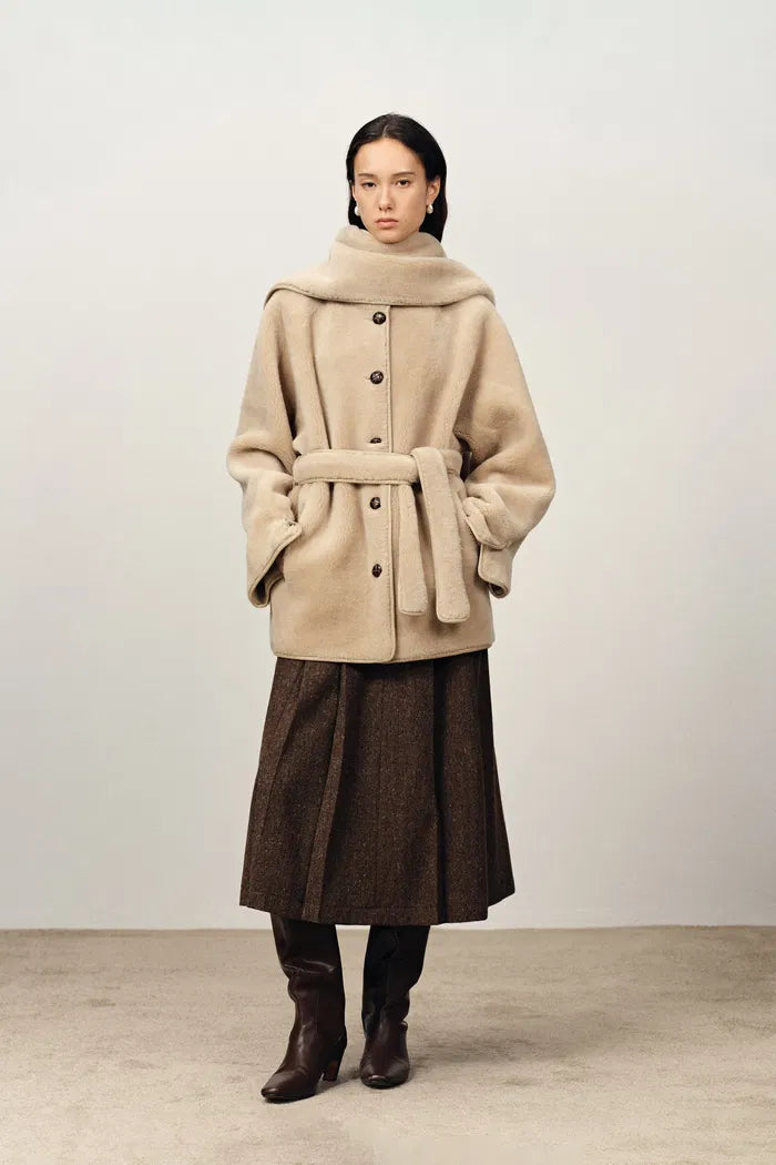 Carla Reversible Detachable Scarf Coat in Merino Wool