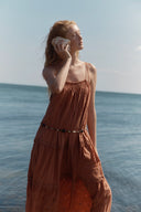 Celia Layered Strap Dress in Cotton Jacquard
