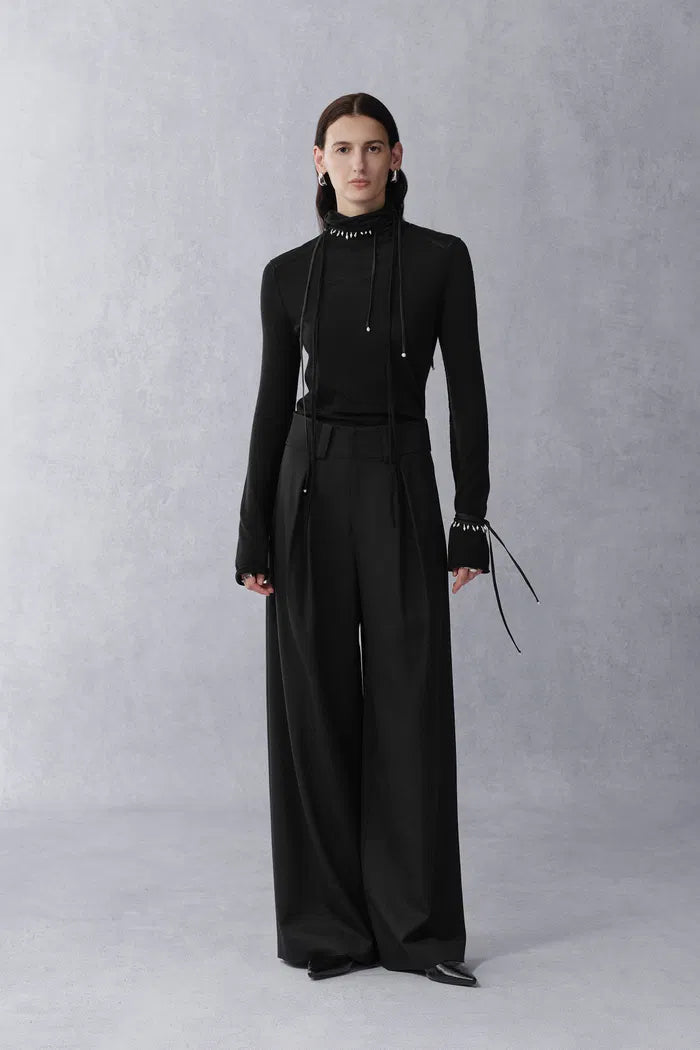 Livie Wide Waistband Straight Leg Pants in Fine Wool Blend