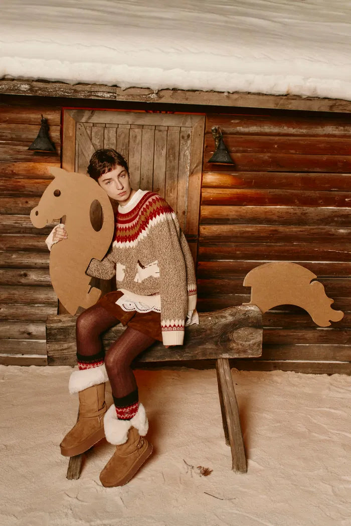 Freya Fair Isle Pony Sweater in Merino Wool Blend Knit