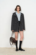 Aeliana Plaid Hooded Midi Coat in Dark Grey Wool Blend
