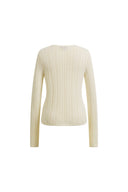 Barbara Openwork Textured Henley-Neck Top In Fine Cotton Yarn Knit