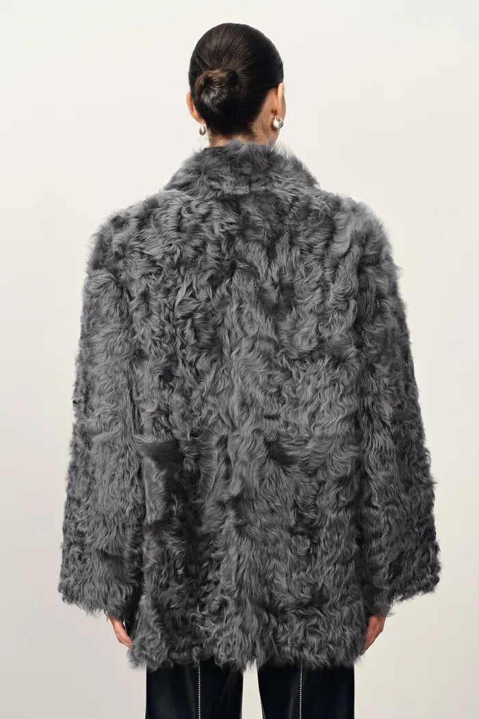 Dorval Tuscan Shearling Button Fur Coat in Sheep Fur – fbrq.com